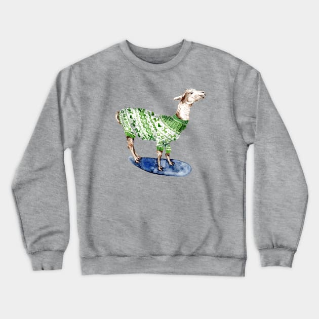 Llama in Green Sweater Crewneck Sweatshirt by Goosi